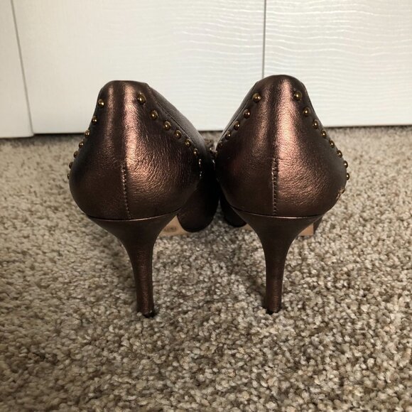 Vince Camuto KANARY Dark Bronze Slip-On Leather Open Toe Heels - Picture 3 of 9